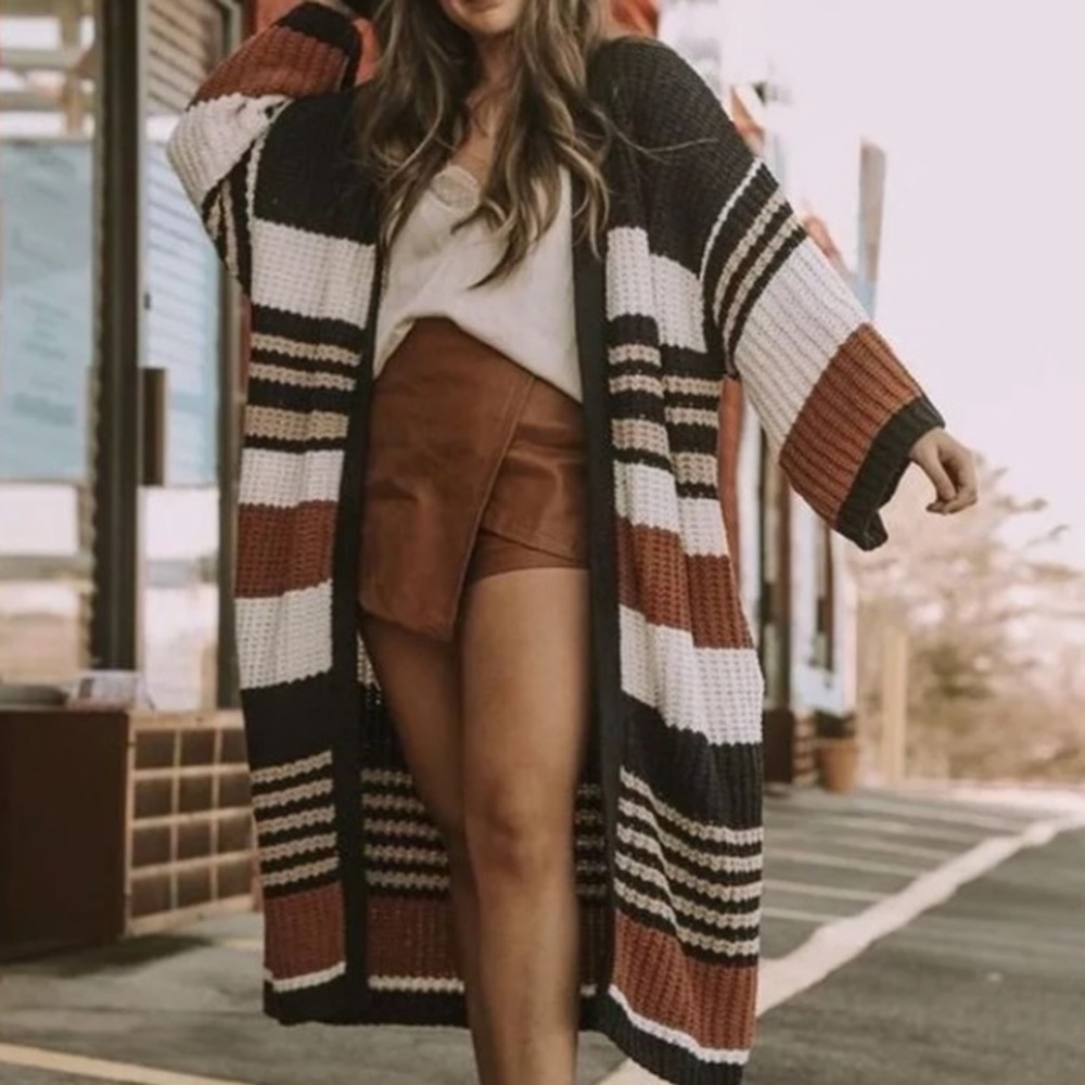 SOLD OUT Boho Striped Long Cardigan Knit Duster Sweater - Picture 13 of 14